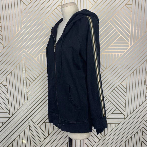 Johnny Was Calmè Metallic Stripe Zip-Up Hoodie in Black Size US XS - Picture 4 of 11